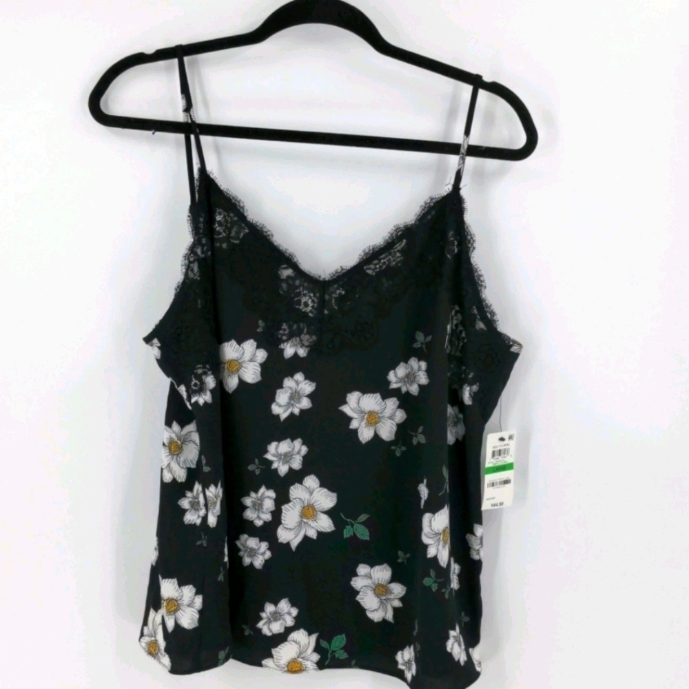 NWT BAR III Floral Lace Trim Spaghetti Strap Tank